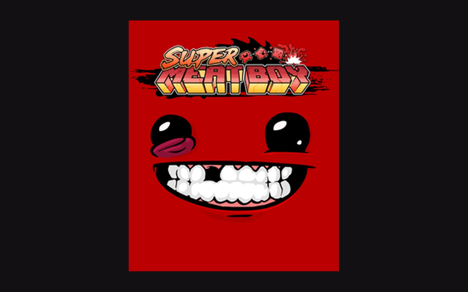 Super Meat Boy cover art showing a grinning red character with big eyes and white teeth